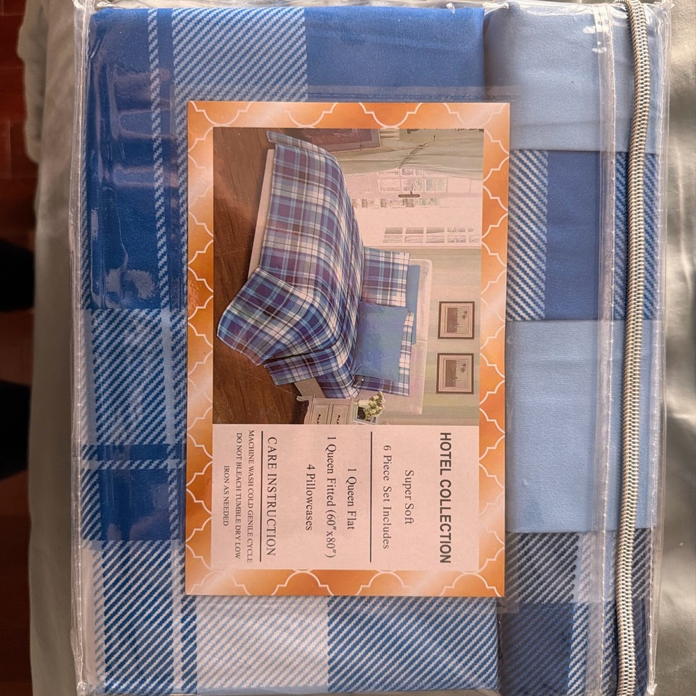 Hotel Collection Blue Plaid 6-Piece Sheet Set